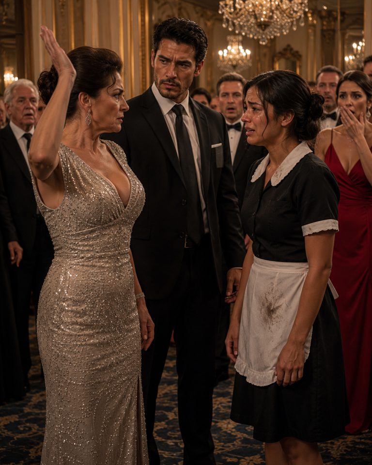 “People like you should know your place,” she said, slapping the maid across the face in front of 50 of the city’s most powerful guests. The maid didn’t flinch. She didn’t cry. She just turned her face back slowly and looked at her with eyes that made the whole room go cold. Then the mansion’s owner stepped out of his study, looked at the red mark on her cheek, and asked one question that changed everything.