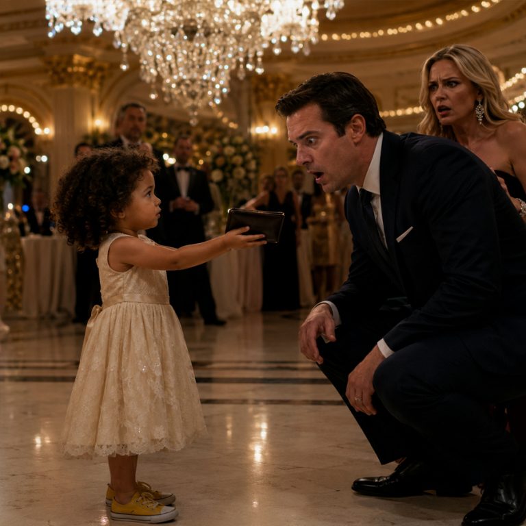 “Why is my picture in your wallet?” the billionaire’s fiancée shouted across the crowded ballroom at the little girl. Everyone assumed the child had wandered in by accident — until the three-year-old held up a worn photograph. The billionaire went pale. Not because of his fiancée’s voice, but because he was looking at eyes he hadn’t seen in three years. And the silence that followed destroyed everything he thought he knew.