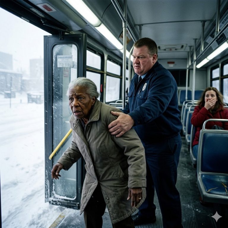 “Oh, hell no. Get off my bus now.” The bus driver’s voice was cold as the -20° wind outside. “Sir, I have a valid pass,” the 78-year-old woman said quietly. “I don’t care. You’re disgusting.” He grabbed her arm and shoved her through the door. The doors hissed shut over her cry. She fell onto the frozen curb, her sweet potato pie landing face-down on the ice. No phone. Nobody coming. What that driver didn’t know was that the woman he just threw onto the ice had donated $6.2 million to buy every bus in his fleet. When the truth came out, his entire world collapsed.