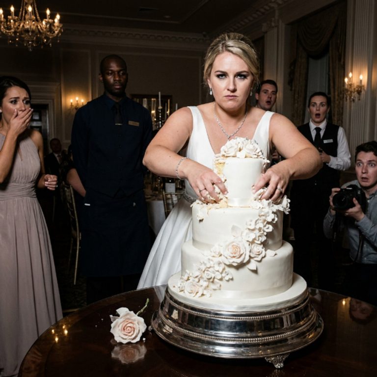 “She pressed her palm directly into the top tier,” the bridesmaid later told the groom. Not an accident — a slow, deliberate destruction of a cake that took 11 hours to create. The room went completely silent as 35-year-old Isaiah Moore stood three feet away and watched it happen. Then she wiped her hand on a linen cloth and said, “I want this removed from my venue.” She had no idea — not the faintest suspicion — that the man she had just humiliated in front of 11 members of her wedding party owned every square foot of ground she was standing on.