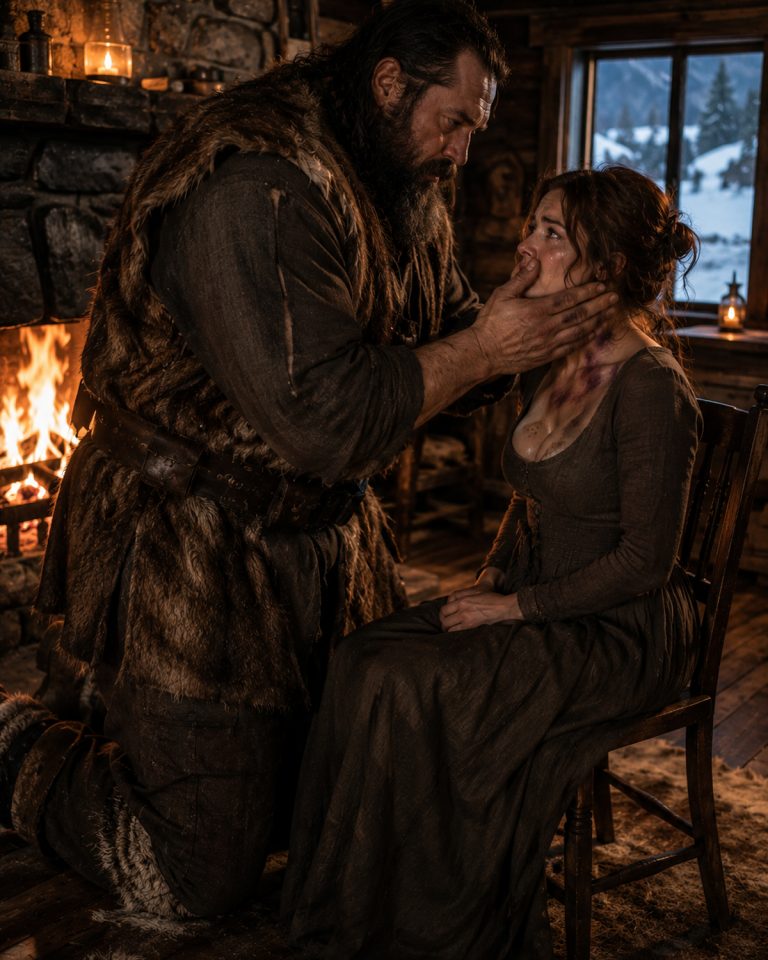 “She works for the giant boss,” the hired gun sneered. Then Josiah Langden grabbed her by the throat, his fingers biting into her skin as he shoved her against the saloon post. “You belong to me now,” he hissed. When Abigail stumbled back up to the mountain cabin with purple bruises on her neck, Harlon McCreddy didn’t shout or curse. The 7-foot trapper simply picked up his rifle, strapped a Bowie knife to his thigh, and walked into a raging blizzard — because some men don’t need words to deliver justice. And when the saloon doors blew off their hinges, the whole town learned what happens when you touch what belongs to the mountain king.