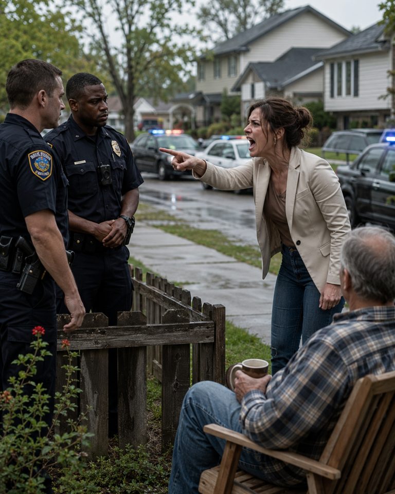 “He’s destroying HOA property,” Linda Carver screamed into her phone, standing on my lawn in her cream blazer and designer sunglasses. I had a flathead screwdriver in my hand — removing an old plaque from my own fence. She called the police on me. She thought she was calling power. What she didn’t know was that the officer stepping out of that cruiser had learned to ride a bike on the same cracked driveway she was standing on. He had my last name on his badge. And he had watched the entire thing unfold on my porch camera. Linda thought she was about to win. She had no idea she was about to lose everything.