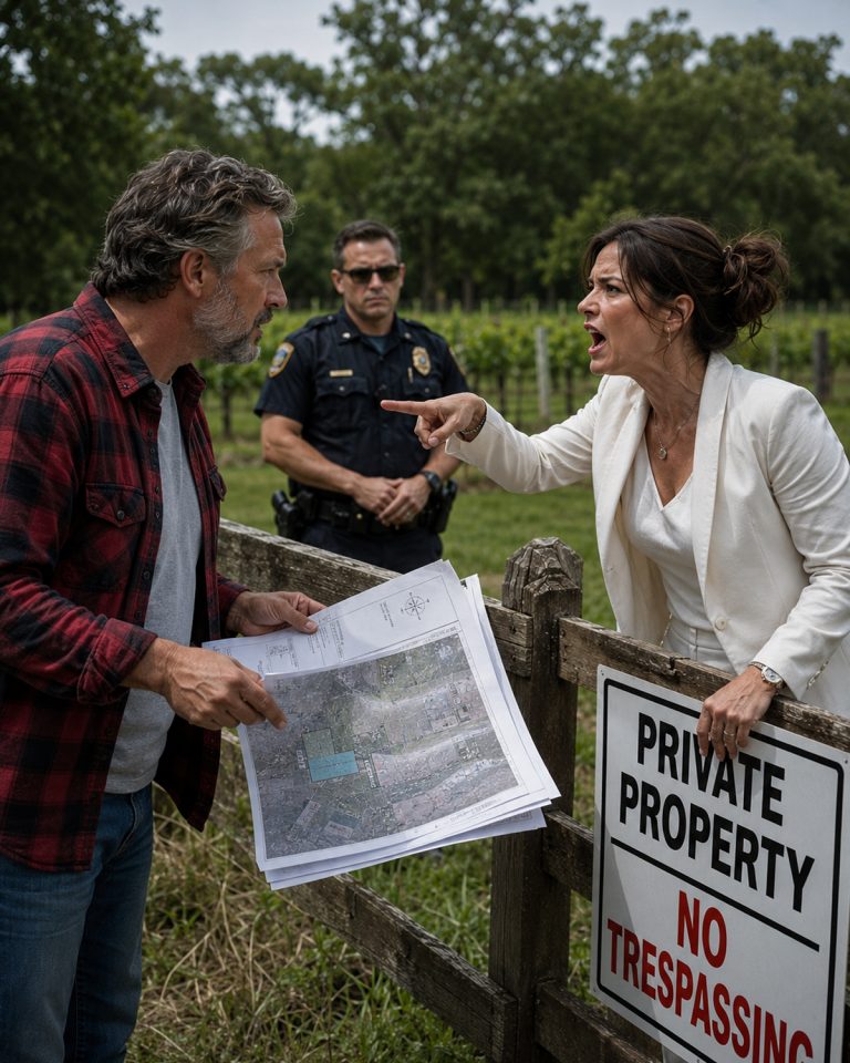 “The first thing Lydia Ashford did was tear my private property sign in half while a sheriff’s deputy stood 10 feet away and watched.” The crack of cedar echoed across Willow Creek Estates like a gunshot. I had just bought 40 acres of quiet Tennessee land — and the HOA president had spent years selling that view as “protected green space” in their real estate brochures. She sent violation letters, fake fines, landscaping trucks, and an entire neighborhood to march across my property. She even invited a reporter to cover their “community trail restoration.” I didn’t argue. I documented everything. And when she cut the ribbon on my land, I handed her attorney a folder that changed everything.