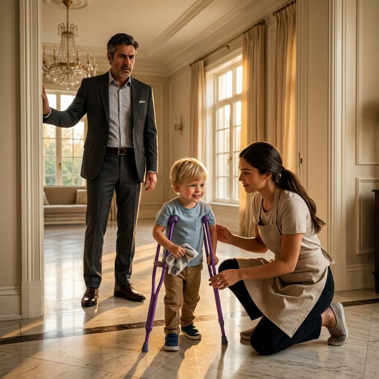 A Billionaire Came Home Early and Found His Maid Kneeling with His Son—Then He Saw What She Was Teaching Him