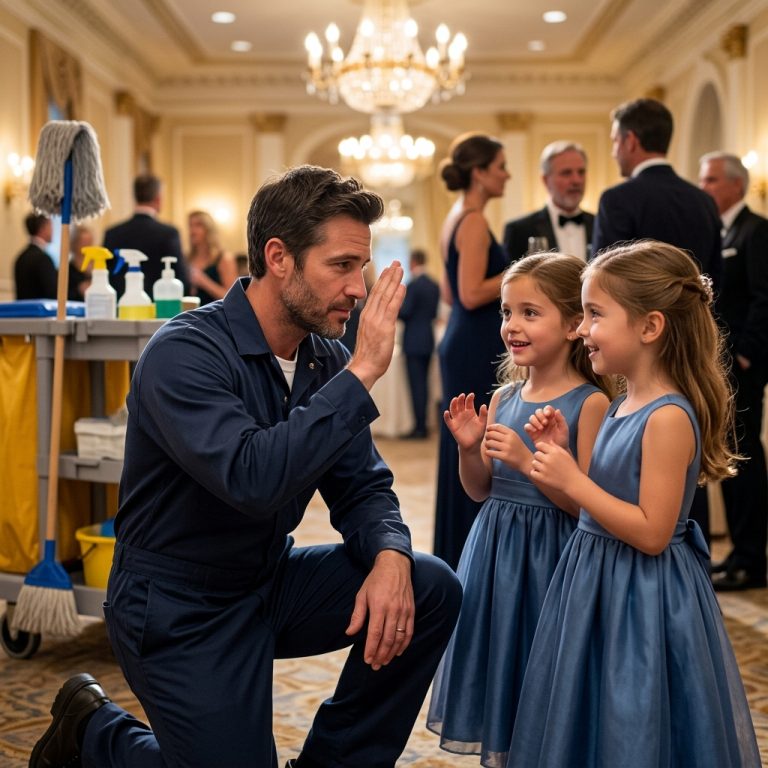 Twin Girls Stood Alone at a Charity Gala for 3 Hours—Then a Janitor Knelt Down and Signed “Hello”