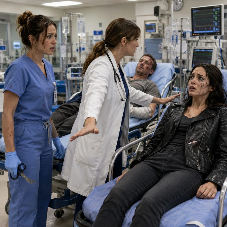 “Don’t make a scene, Lucy,” my husband said as paramedics rolled him through my ER at 2:18 AM. His left arm was bent wrong, blood drying along his jaw — and another woman was strapped to the gurney behind him, wearing the leather jacket I’d given him for our anniversary. Then I saw the hotel key sleeve slide across the floor. But the worst truth wasn’t the affair. It was what I found in his laptop three weeks later, hidden behind a folder labeled with the name of a doctor I’d never met.