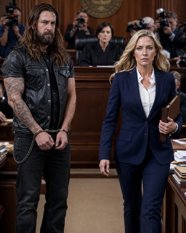 “Dad, I’m here now. Don’t worry anymore. I’ll save you.” The courtroom went dead silent the moment she walked through those doors. A 63-year-old biker sat at the defense table, accused of stealing millions from the company where he worked nights. The evidence seemed airtight. The company had already written his guilt into every headline. Then his daughter — the girl he’d pulled out of the freezing rain 15 years ago — opened her briefcase. What she’d brought from halfway around the world didn’t just prove his innocence. It exposed a betrayal that would leave the entire courtroom stunned.
