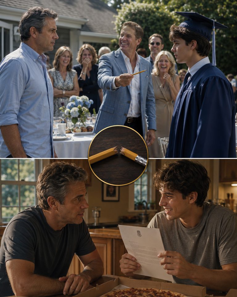 “Here’s a pencil. That’s all you’ll ever need,” my brother-in-law announced at my son’s graduation party while relatives laughed and applauded. My son’s face went red, but he thanked him anyway. I smiled, pulled out my phone, and reminded Marcus about the $70 million loan application sitting on my desk — with a board meeting in 30 minutes. Then I asked him to repeat his joke.