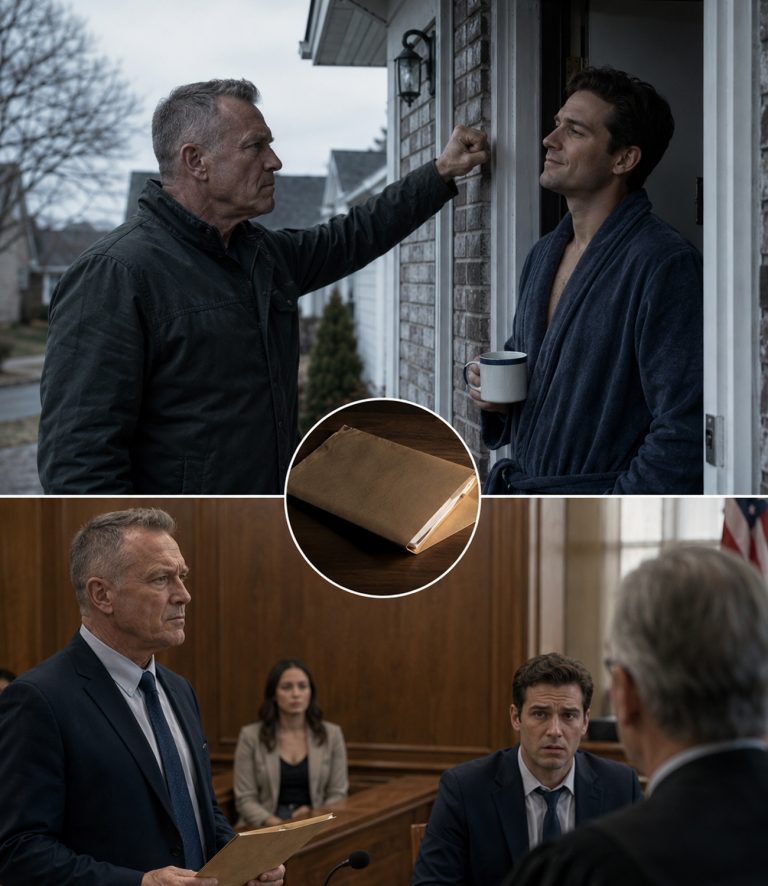 “The courtroom was silent except for the hum of the AC. My daughter’s abuser leaned back in his chair, that same smug grin plastered across his face—the one I’d wanted to wipe off for six long months. His attorney whispered something. They both chuckled like men who already knew how this would end. I reached into my briefcase and pulled out a single folder. Thin. Unremarkable. The kind you’d walk past without a second glance. Six months of quiet work—and it was all about to change.”