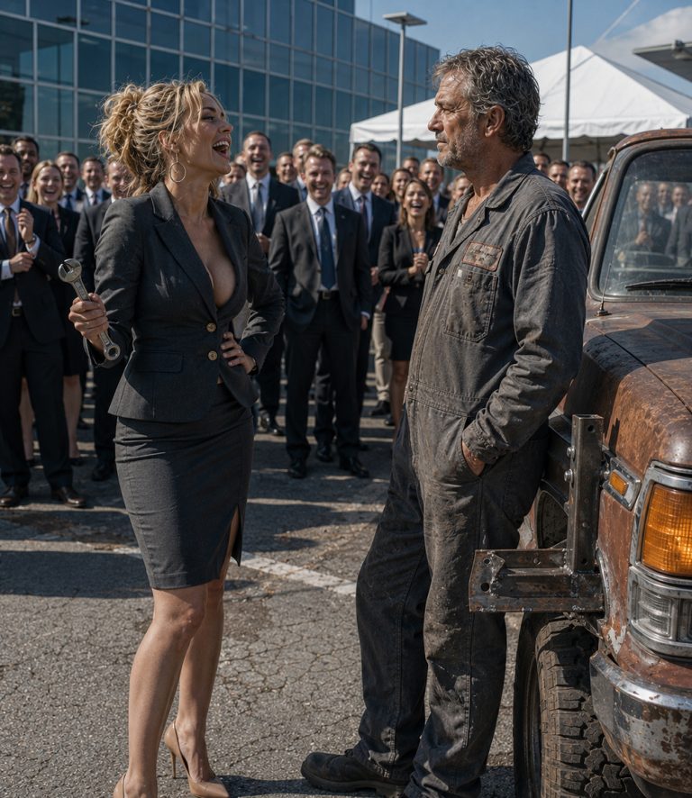 “You drive this garbage onto my campus in front of my investors?” The CEO grabbed the wrench out of Ethan Carter’s hand and threw it across the parking lot. 300 people laughed at the man with the rusted ’89 pickup. Then he got in, turned the key, and the sound that came out of that hood wasn’t an engine — it was thunder. A champagne glass shattered. 300 people went silent at once. And the woman who’d just called him garbage realized her family had spent 20 years trying to bury the man standing in front of her. What nobody knew was that under that hood was an engine her father had stolen, her company had buried, and his dead wife had designed — and he’d just shown the world what it could do.