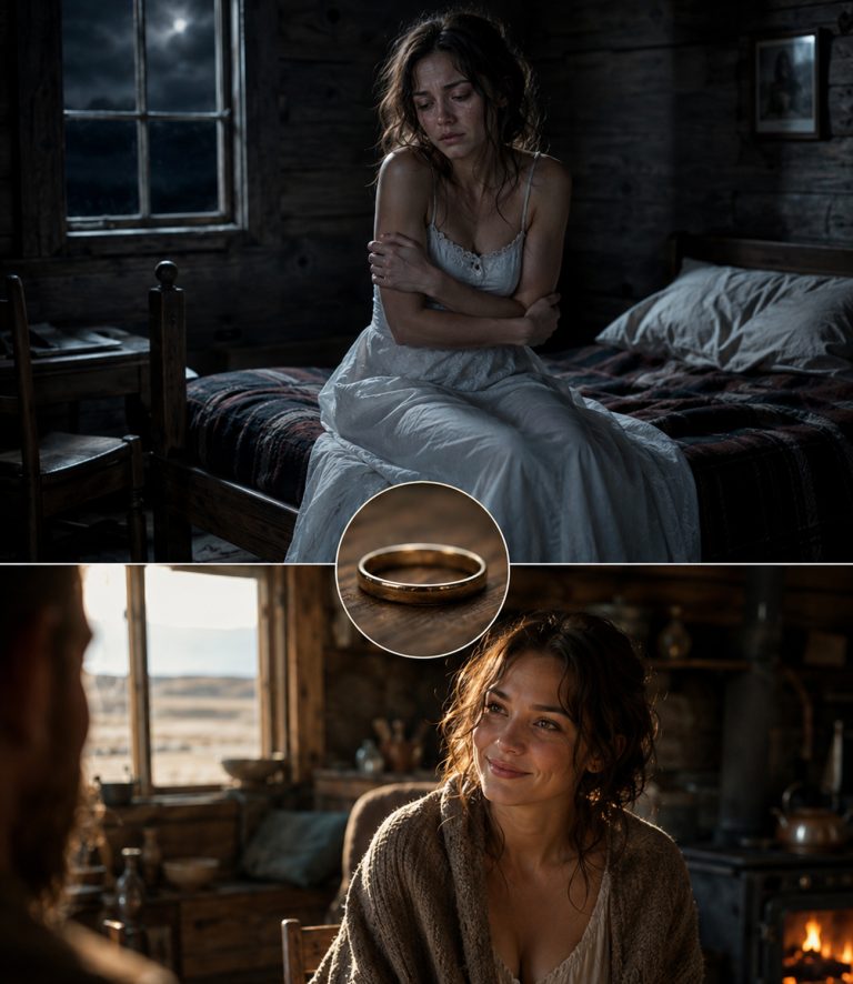“I ain’t asking you to love me,” my husband said in the dark of our Wyoming cabin. Three weeks of silence. Three weeks of sleeping beside a stranger. Then a storm nearly killed him — and I ran outside without thinking. When I pulled him from the wreckage, something shifted in his eyes. The next morning, a knock at the door changed everything.