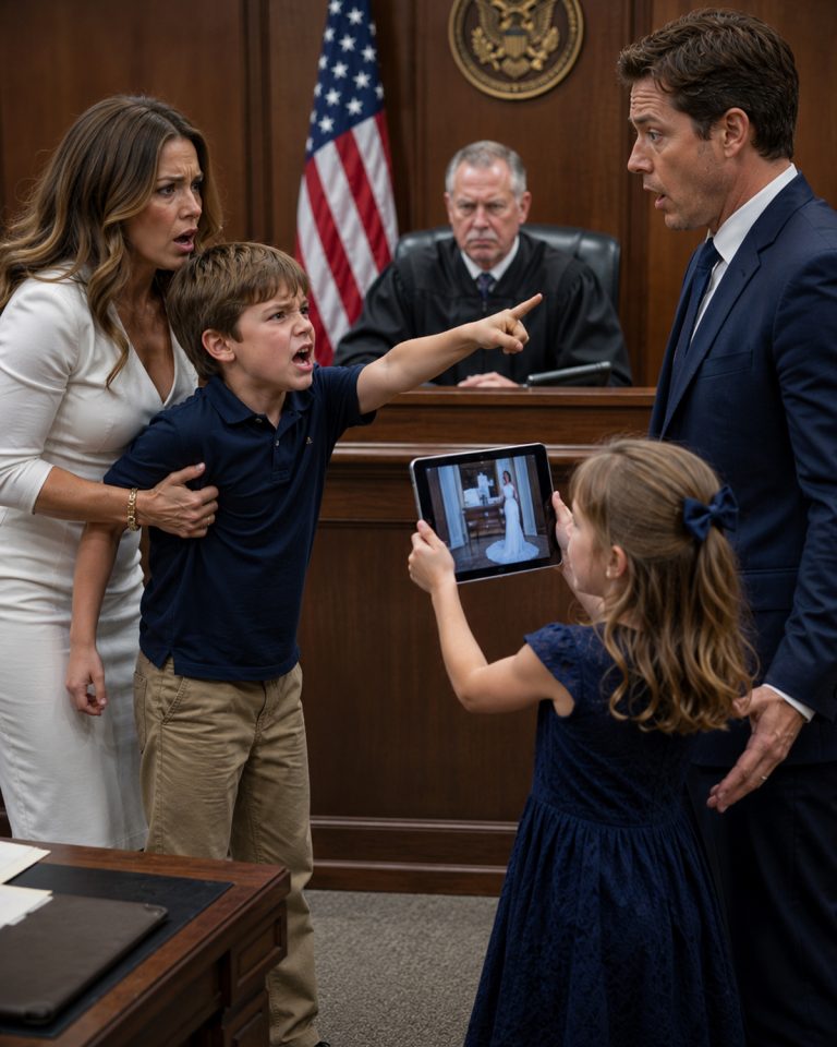 “Your honor.” The tiny voice cut through the silent courtroom like a bell. A four-year-old boy in a blue hoodie stood up in the front row. His sleeves were too long, covering half his fingers. His father had just demanded full custody, citing his stable income, his real estate, his financial capacity to provide the “best education.” He’d drained our bank accounts, taken a $300,000 loan against our house, and was leaving me with nothing. But when the judge asked my son who he wanted to live with, the words that came out of that little boy’s mouth made the entire courtroom freeze—and made his father’s face go completely white.