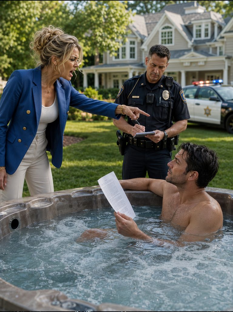 “A woman called the cops on me for sitting in my own jacuzzi. Not a noise complaint. Not a fight. I was just sitting there, cold beer in hand, jets running. She told police I was a public safety threat. What she didn’t know—what she couldn’t have known—was that the day she sent those cops to my gate was the day she made the worst mistake of her 11 years on that board. I already had everything I needed.”