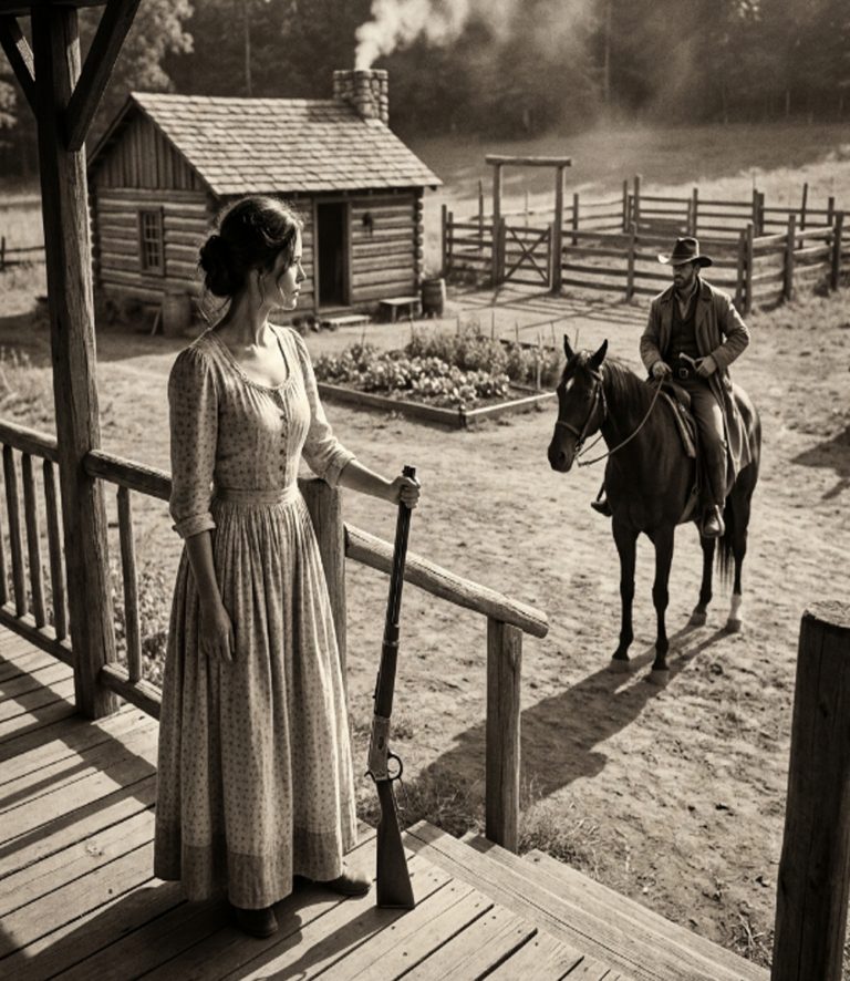 Ethan Walker pressed his palm flat against the cold dirt of his wife’s grave and said goodbye for the second time in his life. Once when the fever took her, and once when the mountain almost took him. He had nothing left to come home to. He told himself the land was gone, the cattle were gone, everything Margaret had ever loved about that place was gone. He crested the last ridge expecting to find an empty pasture and a house falling in on itself. Instead, smoke was rising from his chimney. The garden was green and tended. The cattle pen held animals. A woman stepped onto the porch and put her hand on a rifle. She’d been keeping his land alive for 14 months — for a man she wasn’t sure was ever coming back.
