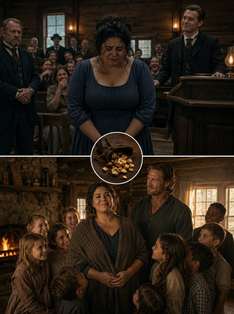“The church fell dead silent as the massive scarred frontiersman slammed a heavy leather pouch of gold onto the pulpit. They had dragged her there as a cruel joke — the overweight spinster no man would touch. But Gideon didn’t laugh. He looked at the snickering crowd, drew his hunting knife, and promised them hell. He bought her for $500 in raw gold, took her to his mountain, and proved that the people who mock others for their size are always the ones who end up begging for mercy.”