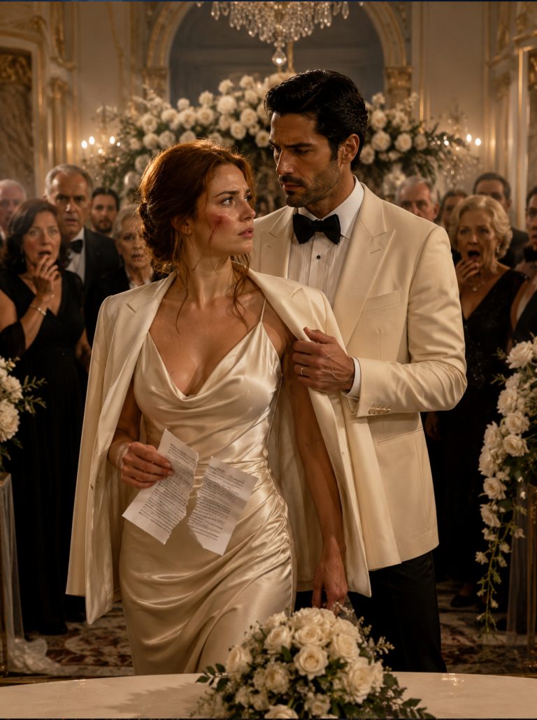 The slap landed 10 minutes before the wedding march. 400 guests watched a wedding planner get struck across the face — then shoved into a gown that was never meant for her body. She was told to keep the veil down and “smile.” Instead, she lifted the veil, pulled a torn contract from the folds of the dress, and exposed a trap that would have destroyed a family’s legacy. And the groom? He crossed the room in three strides, caught the assailant’s wrist, and said, “Touch her again, and this wedding ends with your family in court.”