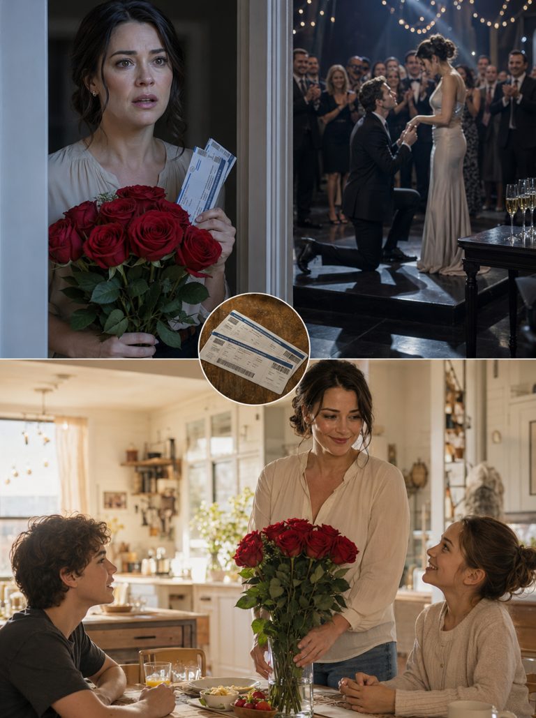 “I brought flowers and two plane tickets to Paris to the office that morning, ready to surprise my husband for Valentine’s Day. Instead, I walked into a ballroom full of his co-workers, and I heard him announce in front of everyone that he and his wife had already filed for divorce months ago, and that he was finally free to build a future with someone else. Then he turned to his executive vice president, kissed her, and slid a diamond ring onto her finger. Some people clapped. Some looked stunned. I stood frozen in the doorway, holding red roses that suddenly felt like a joke. We were still legally married. I had two children waiting for their father to come home. And he was busy proposing to another woman in a room full of witnesses who believed his lie. I turned around, walked back to my car, and cancelled the Paris tickets before I even reached the parking garage. What happened after that call is something he never saw coming.”