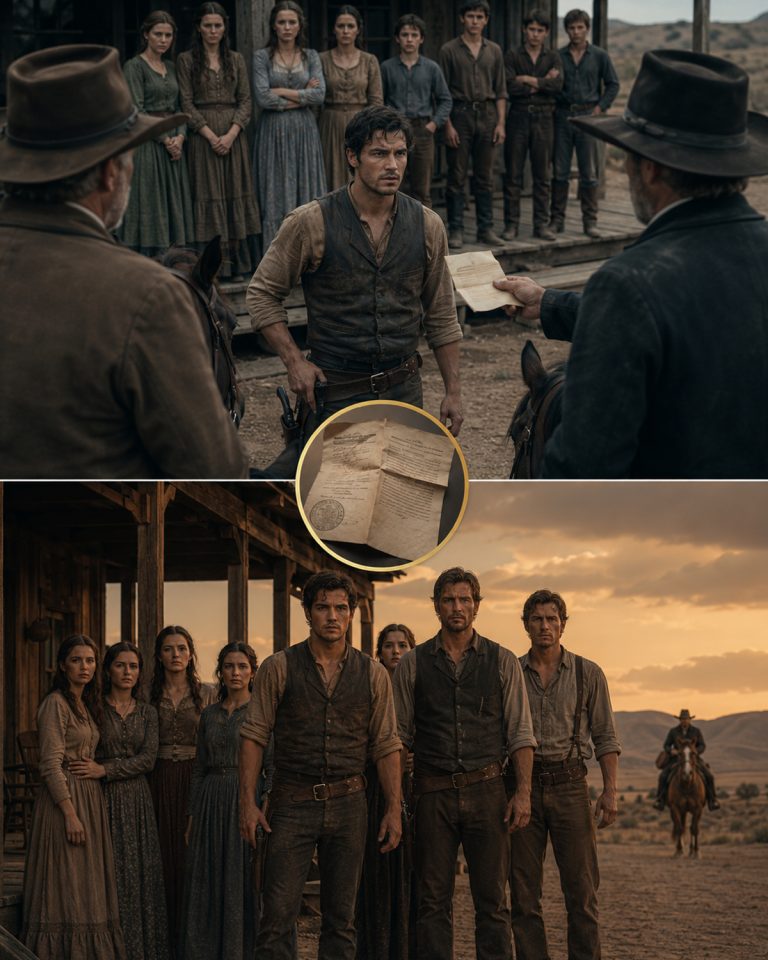 The stagecoach dust hadn’t even settled when four women stepped down instead of three. Four sisters with the same stubborn line in their jaws, carrying everything they owned. My brothers and I stood frozen — we’d ordered three mail-order brides. The eldest met my eyes and said, “No mistake. We answered.” I gave them one month to prove this could work. Then riders came through the gate with news that a man named Sterling owned our debt now — and he was already on his way.