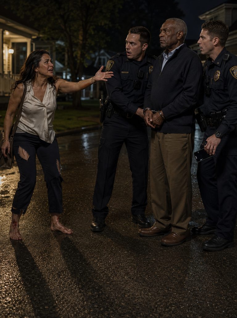 “Black men don’t belong in neighborhoods like Maple Ridge,” the rookie cop whispered, his body camera recording every word. He had just handcuffed a 62-year-old man walking home at midnight — no wallet, no phone, just his word that he lived in the white colonial 50 feet away. The officer laughed, took a selfie with his “catch,” and sent it to the group chat. Then a woman in a torn dress came sprinting down the street, barefoot, bleeding, screaming words that froze them both: “Stop! That’s a judge!” Chief Patricia Reyes had just run 200 yards to save the man who had once saved her career. And those two officers had no idea their 15 minutes of cruelty had just ignited a firestorm that would change their department forever.