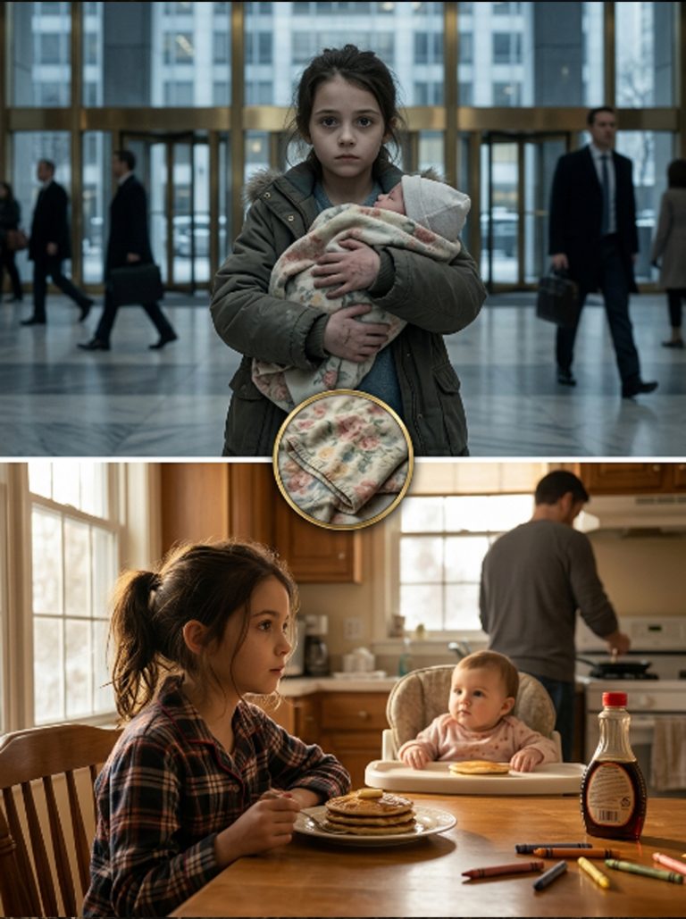 “Can I work?” the seven-year-old asked, clutching her baby sister in the freezing lobby of a financial tower. “My baby hasn’t eaten all day.” People looked away until one man stopped, knelt down, and looked into her eyes. Then he did something that would change everything. Because when the state came asking questions, and her only protector began to unravel, the man who had everything discovered that saving two children meant giving up the life he’d carefully built — and he signed his name on the line anyway.
