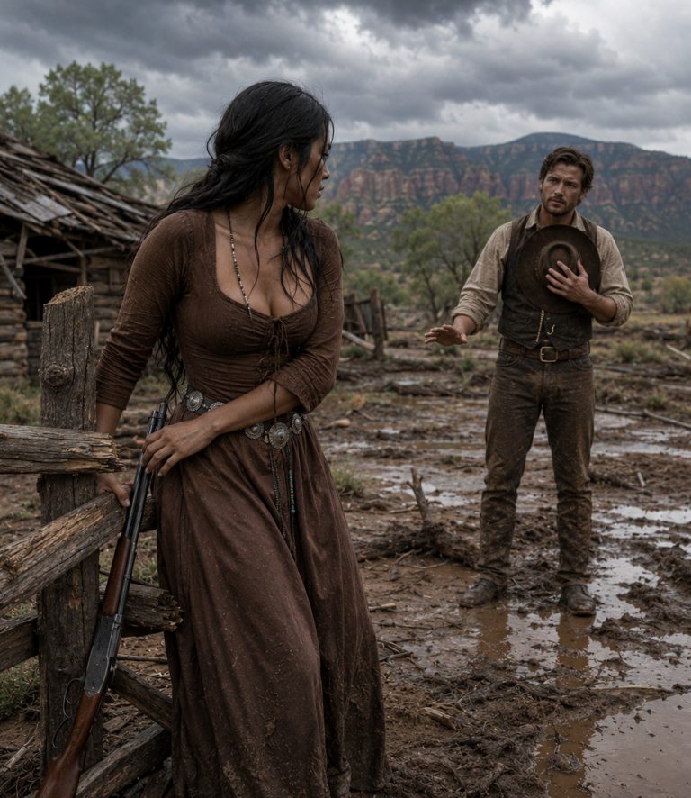 “Ma’am, your fence is about to fall,” the cowboy said, removing his hat. A widowed Apache woman reached for her rifle — she’d learned that favors from men came with ropes attached. Then he fixed her fence, stacked firewood, and asked for nothing. But when she demanded to know why, he said four words that made her question everything she’d believed about kindness: “Because you needed help.”
