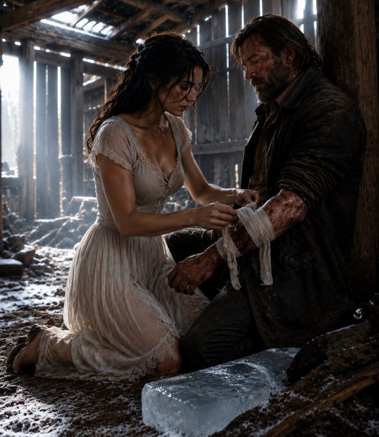 “No,” she said, facing the woman who had beaten her for years, her voice clear as a bell in the freezing air. The whole town had gathered to watch her mother try to drag her back. But the man who had rescued her stood beside her — and the sheriff who had looked away a hundred times finally spoke up. One word changed everything.