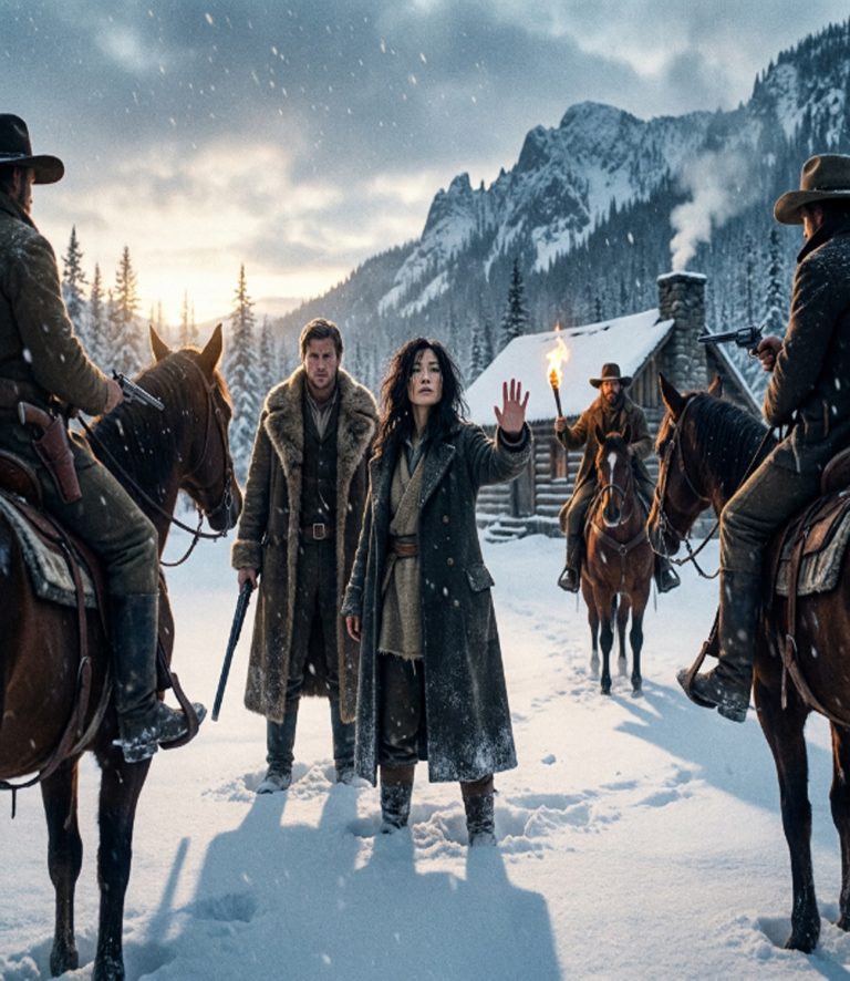 “The knock did not wait for sunrise. Three riders came with a debt notice for the woman I’d been hiding. She stepped out of the cabin and said two words that stopped them cold. Then a stranger warned us they were coming back with torches—and what she did when the flames got close changed everything.”