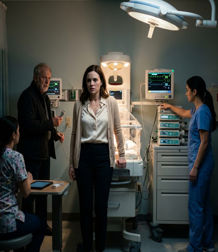 “The alarm cut through the NICU so sharply that every thought disappeared from my head. My father stood beside my 3-week-old preemie’s isolet, holding the monitor’s plug in his hand. My sister’s tablet was already charging in the red medical outlet. I told him to plug it back in. He started explaining why Kayla’s exam mattered. Then the chief medical officer walked in.”