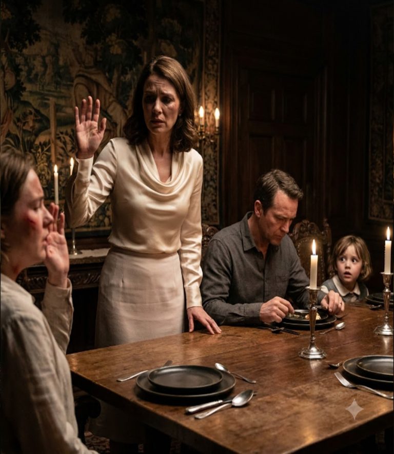 “My sister-in-law slapped me across the face at my own anniversary dinner in front of my children because I served myself food before her. ‘You forget your place in this family,’ she snapped. My husband looked away and said nothing. So I set down my fork, wiped my hands on the linen napkin I had ironed that morning, and slapped her back. Then I took my children and walked out. That slap was only the first domino. What I uncovered over the next two years—forged deeds, hidden wills, and a second household—destroyed everything they’d spent decades building.”