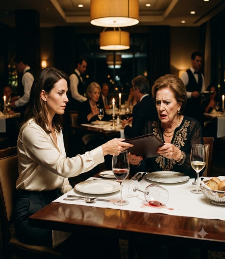 “Is this a check?” my sister-in-law asked when I handed her the folder at her birthday dinner. “We always split it evenly. That’s how we do it.” Not tonight. Inside was an itemized bill — three shrimp cocktails, two bottles of Malbec, extra bread she’d waved in like it was free. $412. Her table. Nobody else’s. She turned to my husband, chin first, waiting for him to fix it the way he always fixed things by absorbing the cost and smoothing the moment over. He looked at his steak, then at me, then at her. “It’s her call tonight,” he said. I’d finally taught them a lesson — but that was just the beginning of what I’d uncover.
