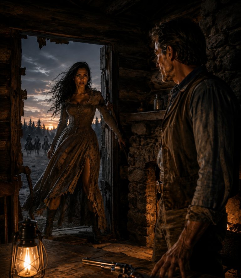 “The door of my cabin splintered inward without ceremony. A woman filled the frame—impossible height, desperate fury, her breath tearing from her lungs in ragged white plumes. Behind her, the shouts of men echoed through the pines. She offered me the only currency she had left: ‘Claim me tonight and I’ll be yours forever.’ It wasn’t a proposition of love, but a declaration of war using the only shield the law might recognize. Then she slid a leather satchel across my table—and inside was the ledger that would bring down the man who murdered my wife and daughter.”