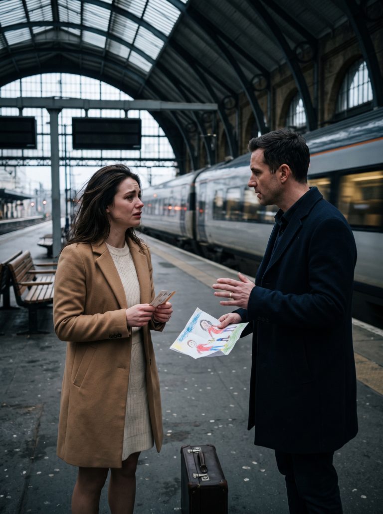 “I have no family left,” I whispered, standing in the hallway of the mansion where I’d just finished my last shift. The widower who owned the house smiled and said, “Funny, my daughter needs a mother.” I thought it was a joke. But two years later, I was standing on a train platform with a one-way ticket out of his life, convinced I was protecting him from the scandal of loving the help. Then he showed up with a folded crayon drawing — the one I’d never let myself keep — and said the one thing that made me drop my suitcase. He’d opened the sealed room. He’d taken off his ring. And he’d finally figured out that I hadn’t left because I didn’t love him. I left because I was afraid to lose another family.