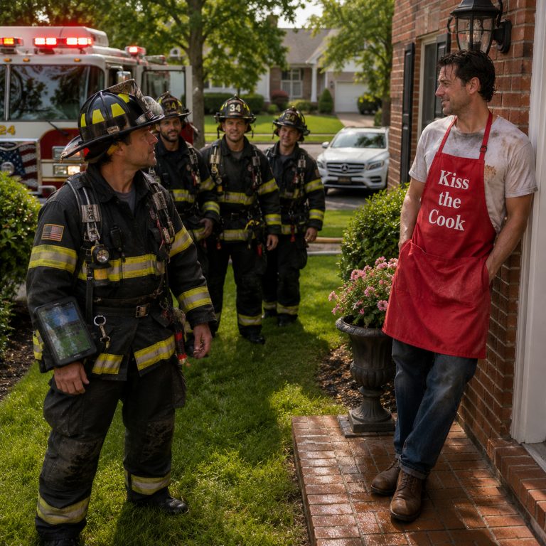 “Heavy smoke, open flames, children in danger,” Valerie told the 911 dispatcher. She lived across the street from my Saturday barbecue. Nine complaints, three code inspections, zero violations. She kept escalating anyway. Then Engine 7 pulled up to my house with lights flashing and sirens blaring — and found their own fire chief standing at my grill in a “Kiss the Cook” apron. She didn’t know Tommy was already at the party.