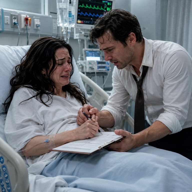 “Just sign here,” the CEO whispered, her trembling hand clutching the clipboard in the ER trauma bay. I thought I was just a low-level accountant who’d stumbled into something way above my pay grade. Then she crossed out “next of kin” and wrote my name in the blank space instead — right before they rushed her into emergency surgery. And when her billionaire board members showed up at 3 AM with legal papers and a $100,000 bribe to force me out, I realized I’d just become the only thing standing between a dying woman and the corporate vultures who wanted to bury her.