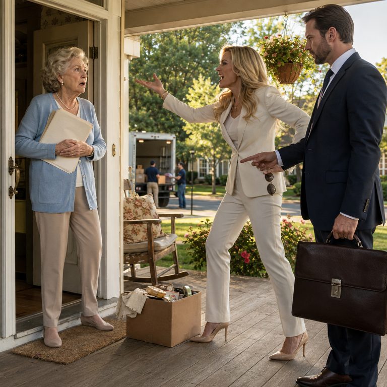 “Mrs. Whitaker, you have seventy-two hours to vacate this property,” the lawyer said, dropping a folder on her porch table. One week after her son’s wedding, Eleanor’s new daughter-in-law stood beside him with a smile sharp enough to cut glass. Then Eleanor noticed something wrong with the signature on the papers — a tiny detail the young couple never expected an old woman to catch. And when they arrived to throw her out, they found the living room full of lawyers, investigators, and a truth that would destroy everything they had built.