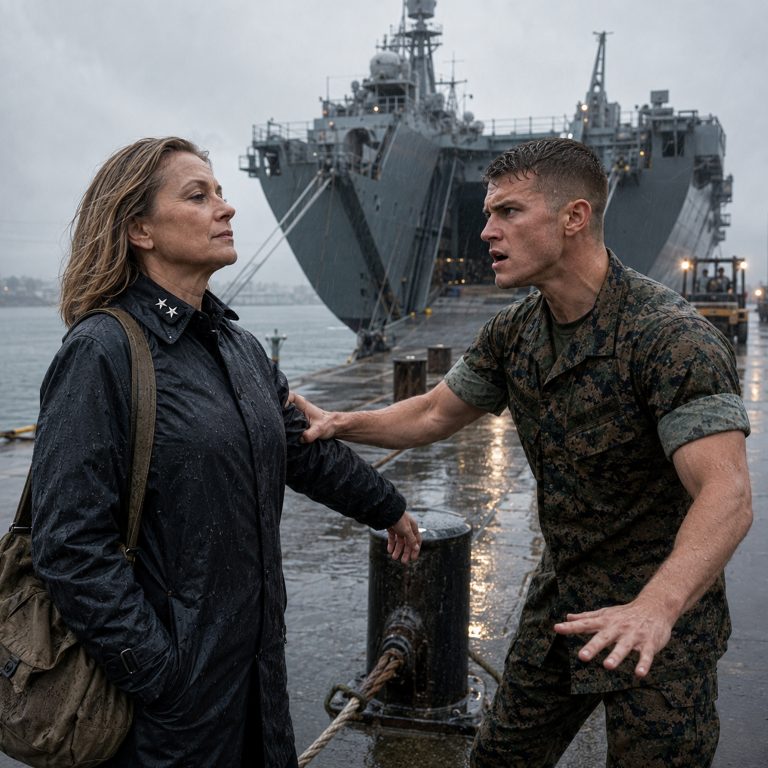 “Your first general order, Corporal, to take charge of this post and all government property in view.” She said it from the Ballards in the rain, soaked and scraped from where he’d shoved her off the brow. He spent the whole morning logging her as a trespasser, calling her “pier lady” in front of his watch. Then the captain came down the gangway, rendered a salute, and said the six words that turned the entire morning inside out: “Major General, United States Marine Corps arriving.”