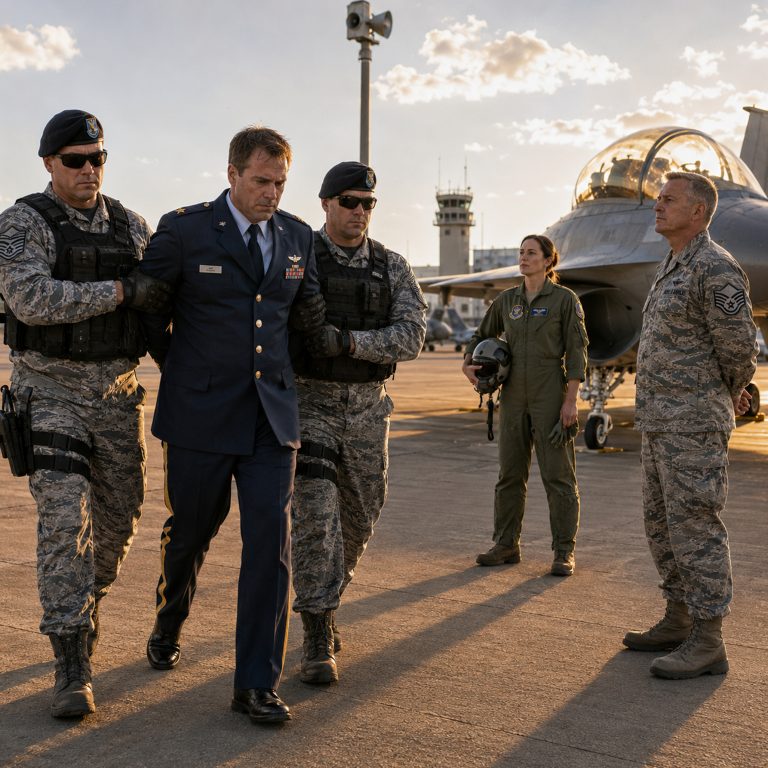 “You really want your name on that order, major?” the civilian safety evaluator asked calmly as the captain’s hand tightened on her arm, physically trying to haul her out of the cockpit. The flight line loudspeaker crackled to life. A controller’s voice rolled across the concrete and said one call sign. The ramp went silent. The 30-year chief snapped to attention and saluted. “You’ve got your hands on a legend, Captain. Get them off her right now.”