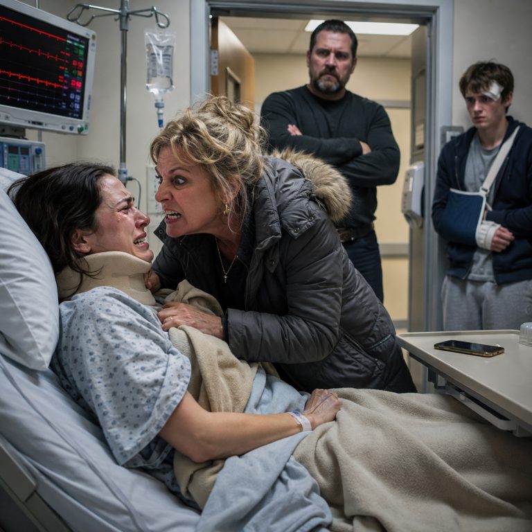 “I’ll tell them you were driving,” my mother hissed, her hand pressing down on my broken ribs right there in the ICU. I thought I knew what betrayal felt like until she grabbed my injured shoulder and shoved me into the mattress. Then I reached for my phone, opened a cloud folder — and watched the color drain from her face.