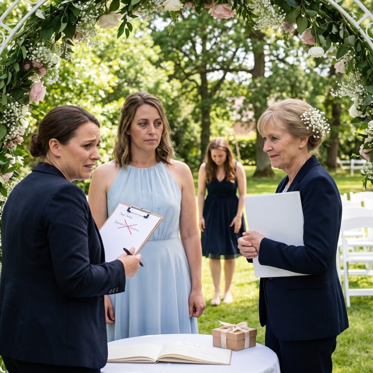 “I’m sorry, you were removed from the guest list this morning,” the coordinator said. My mother stood ten feet away in her champagne dress and smiled: “Why would we invite someone who isn’t really family?” I nodded once. “Then today is the last time you’ll ever see me as family.” I walked out. But the name she crossed off that list was printed on a contract she’d never bothered to read — and by the time the ceremony music started, her phone would not stop ringing.